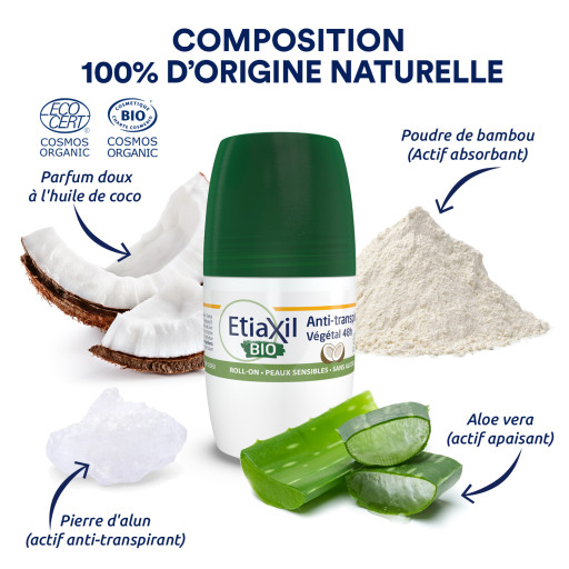 Etiaxil Anti-transpirant Végétal 48h certifié BIO parfum coco