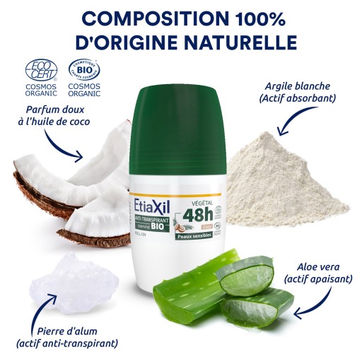 Etiaxil Anti-transpirant Végétal 48h certifié BIO parfum coco